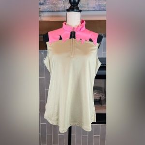 Jamie Sadock Beige paint drip Abstract Print Golf Top Size large Sleeveless